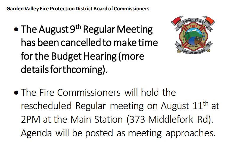 August 9th Regular Meeting cancelled PDF notice screenshot